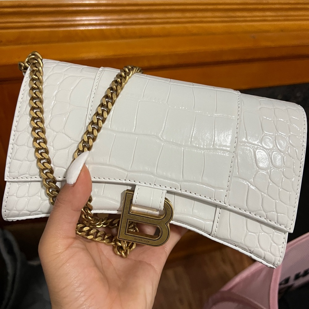 balenciaga hour glass wallet on chain bag white